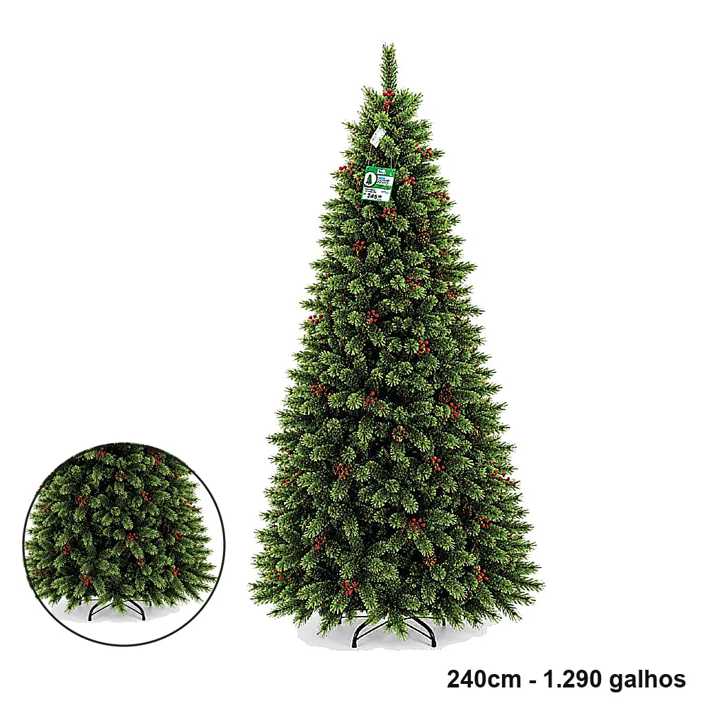 Árvore de Natal Gigante com Azevinhos e Pinhas 2,40m 1.290 Galhos