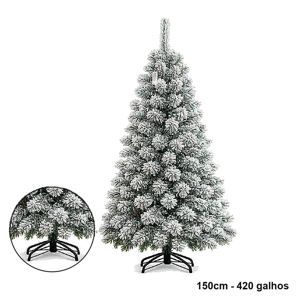 Árvore de Natal Nevada com Flocos de Neve 1,50m 420 Galhos