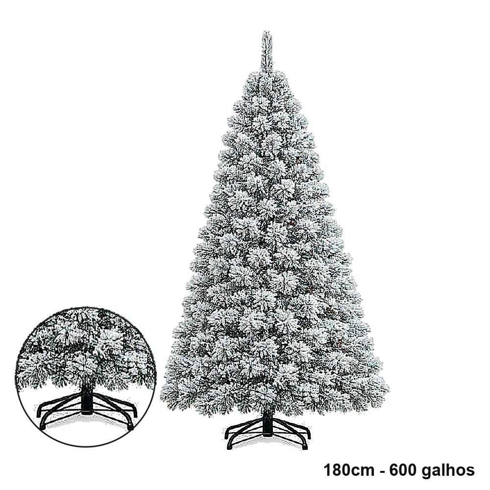 Árvore de Natal Grande Nevada com Flocos de Neve 1,80m 600 Galhos