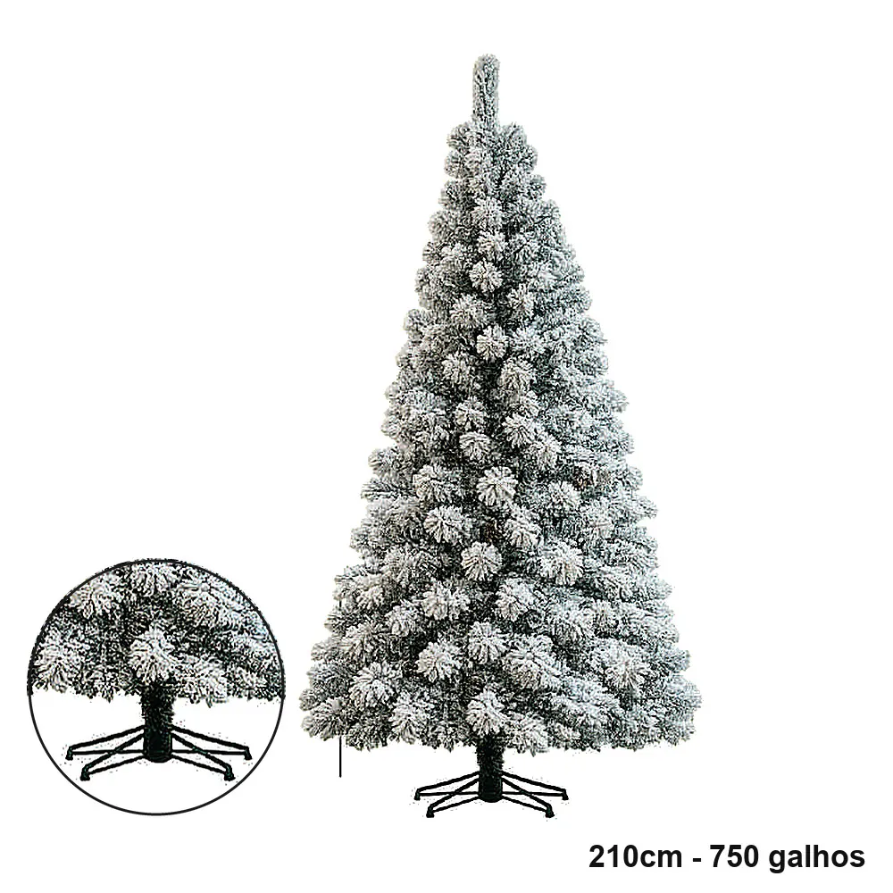 Árvore de Natal Grande Nevada com Flocos de Neve 2,10m 750 Galhos