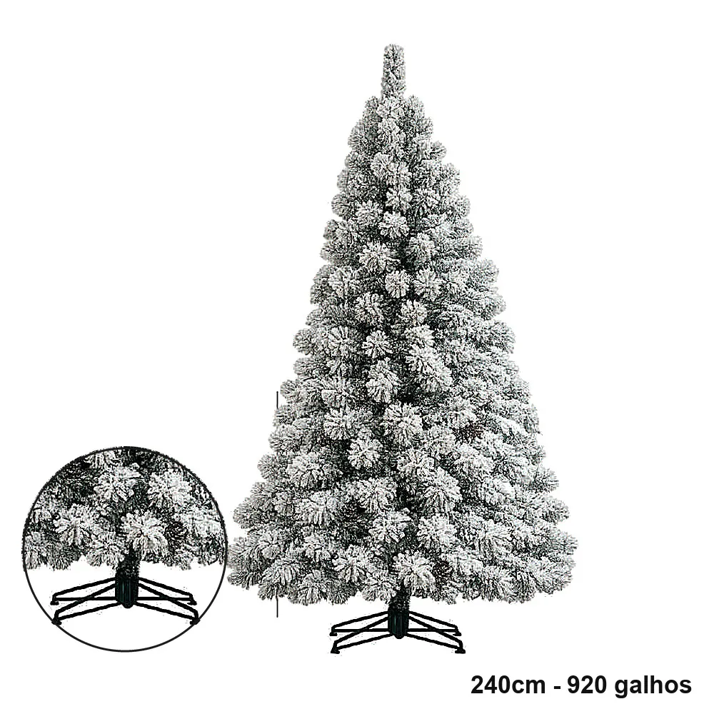 Árvore de Natal Gigante Nevada com Flocos de Neve 2,40m 920 Galhos
