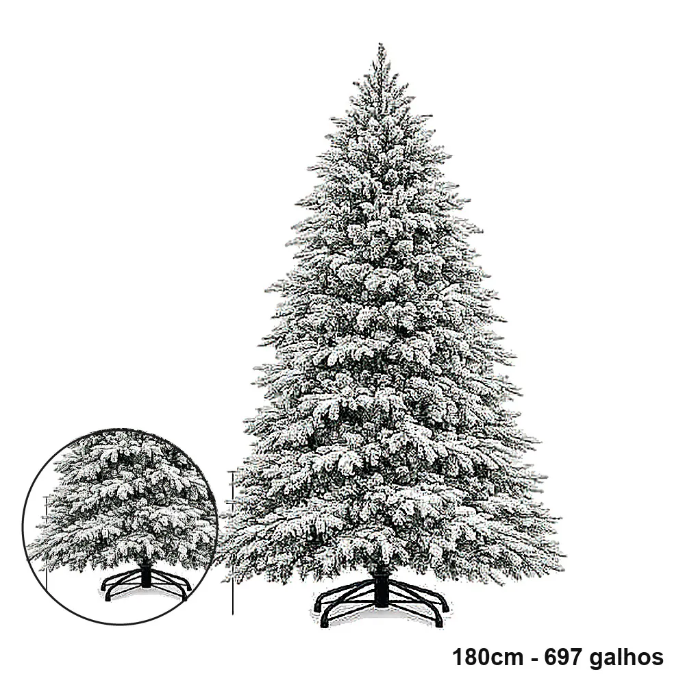Árvore de Natal Grande Nevada Luxo 1,80m 697 Galhos